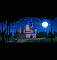 Medieval Castle Against Night Forest Landscape