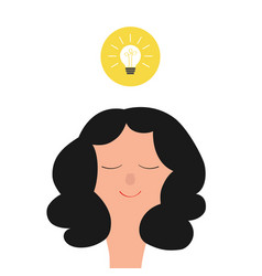 Portrait Of Woman Idea Light Bulb Over Head Young