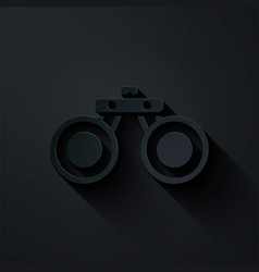 Paper Cut Binoculars Icon Isolated On Black