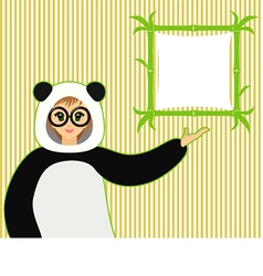 Cute Girl In Panda Suit With Bamboo Textboard