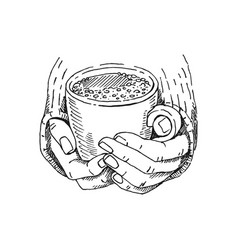 Hand Drawn Sketch Of Hands Holding A Cup