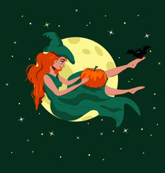 Witch Sitting In Front Of The Night Sky With Stars