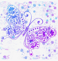 Vintage Frame With Big Violet Butterfly And Blots