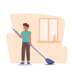 Boy Sweeping Floor With Broom Child Character