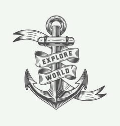 Vintage Anchor In Retro Style With Adventures