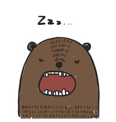 Cute Hand Drawn Sleeping Bear With Open Mouth