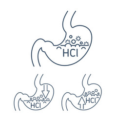 Gastric Acid Or Stomach Juice Icons In Thin Line