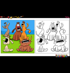 Cartoon Howling Dogs Group Coloring Book Page