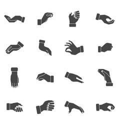 Hand Palms Grabbing Black Icons Set