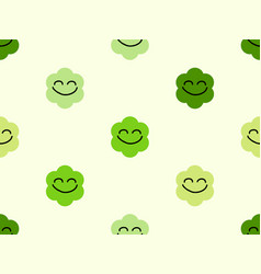 Smile Cartoon Character Seamless Pattern On Green