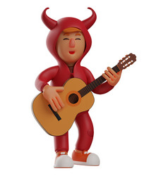 3d Red Devil Cartoon Playing Guitar