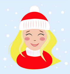 Happy Girl In A Red Christmas Hat Portrait Of A