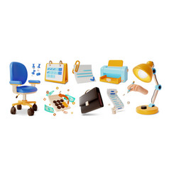 3d Office Icon Set Cartoon Style