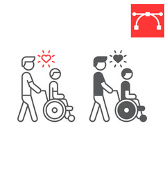 Disabled People Help Line And Glyph Icon