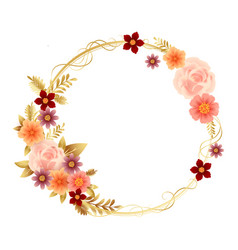 Floral Wreath With Flowers In Gold Round Frame