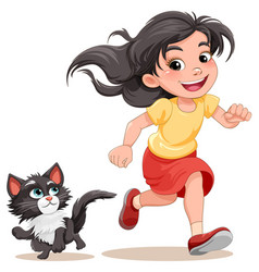 Happy Asian Girl Running Cartoon