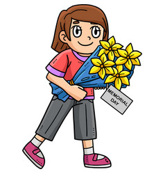 Memorial Day Child Offering Flower Cartoon Clipart