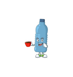 An Image Cartoon Mineral Bottle With Cup Coffee