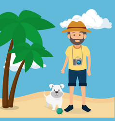 Youn Man With Dog In The Beach