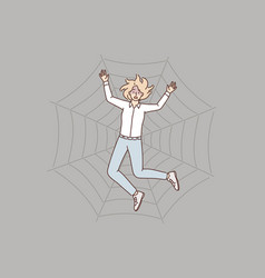 Stressed Woman Trapped In Spider Web