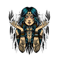 Beautiful Shaman Woman Portrait In Tribal