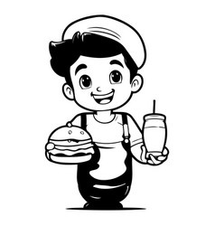 Cartoon Boy With Hamburger And Smoothie