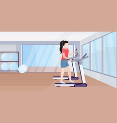 Woman Running On Treadmill Girl Using Smartphone