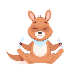 Cute Kangaroo Sitting And Holding Fork And Knife