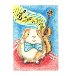 Funny Guinea Pig Musician With A Squeak Is Drawn