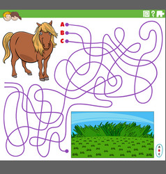 Maze Game With Cartoon Horse Farm Animal