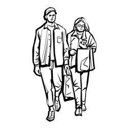 Woman And Man On A Walk Sketch Of Couple Ink