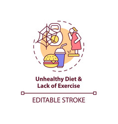 Unhealthy Diet And Lack Exercise Concept Icon