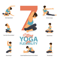 Various yoga meditation pose seated set Royalty Free Vector