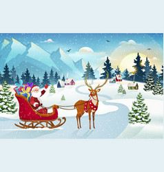 Christmas Scene With Santa And Reindeer