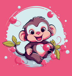 Cute Monkey With Cherry On A Pink Background