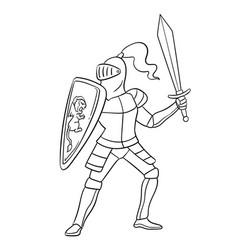 Knight In A Fighting Pose Isolated Coloring Page