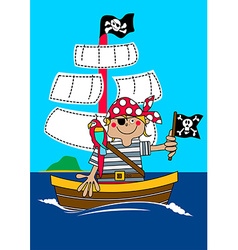 Pirate Boy Sailing On Ship With Parrot