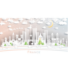 France City Skyline In Paper Cut Style