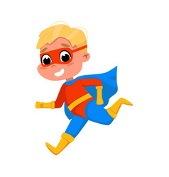 Cute Boy Running Wearing Superhero Costume