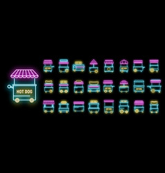 Hot Dog Cart Icons Set Neon