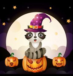 A Cute Cartoon Halloween Witch Raccoon Stand