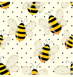 Seamless Pattern With Bees On White Polka Dots