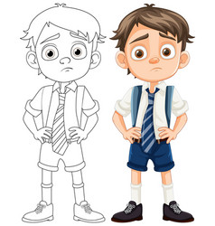 Bored Boy Student In School Uniform - Cartoon