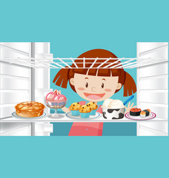 Girl Looking At Food In Fridge