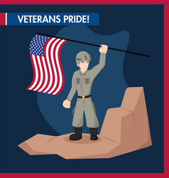 Soldier Cartoon Holding The Flag Of Usa Happy