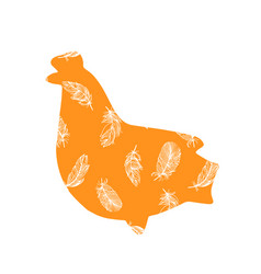 Chicken Silhouette With Feather Seamless Pattern