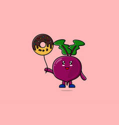 Cute Cartoon Beetroot Floating With Donuts Balloon