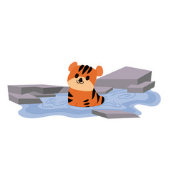 Cute Tiger Character Taking A Bath