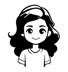 Cute Little Girl With Long Curly Hair In Cartoon