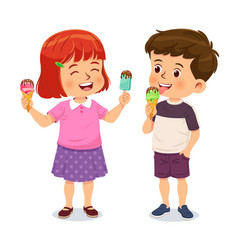 Cute Little Boy And Girl Enjoy Delicious Ice